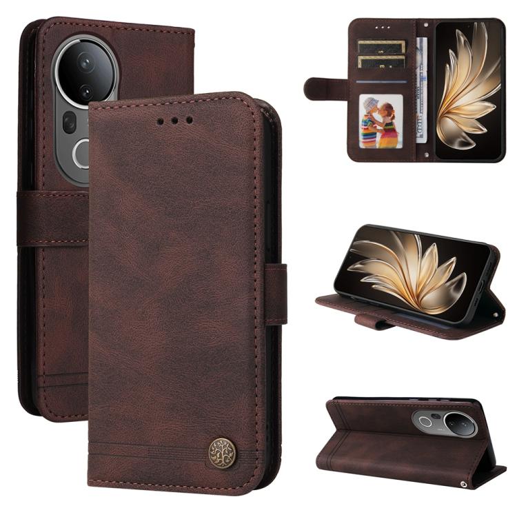 Skin Feel Life Tree Metal Button Leather Phone Case, For vivo S20 Pro, For vivo Y19s, For vivo X200, For vivo X200 Pro mini, For vivo X200 Pro, For vivo V40 Lite 4G / 5G IDN, For vivo Y300 Pro, For vivo Y28 4G Global, For vivo Y38 5G / T3x 5G Global