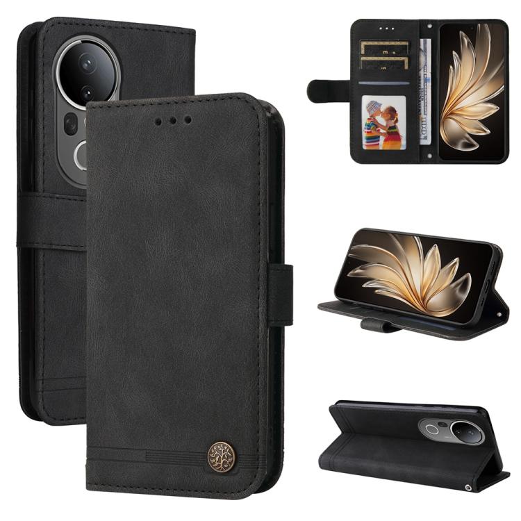 Skin Feel Life Tree Metal Button Leather Phone Case, For vivo S20 Pro, For vivo Y19s, For vivo X200, For vivo X200 Pro mini, For vivo X200 Pro, For vivo V40 Lite 4G / 5G IDN, For vivo Y300 Pro, For vivo Y28 4G Global, For vivo Y38 5G / T3x 5G Global