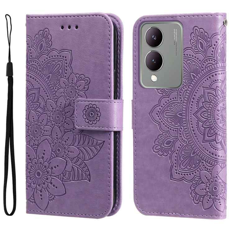 Seven-petal Flowers Embossing Leather Phone Case, For vivo X200 Pro, For vivo V40 Lite 4G / 5G IDN, For vivo Y300 Pro, For vivo Y28 4G Global, For vivo Y38 5G / T3x 5G Global, For vivo Y100 IDN / Y200e 5G Global, For vivo Y03 4G                        ...