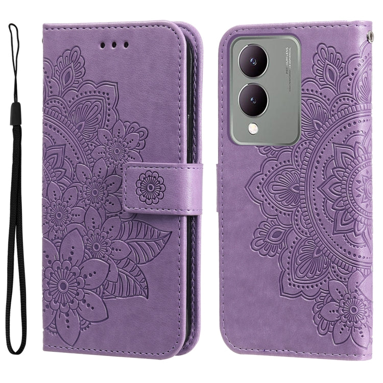 Seven-petal Flowers Embossing Leather Phone Case, For vivo Y100 IDN / Y200e 5G Global, For vivo Y03 4G, For vivo Y200 / V29e Global, For vivo Y17s, For vivo Y36 4G / 5G Foreign, For vivo Y78 5G Foreign