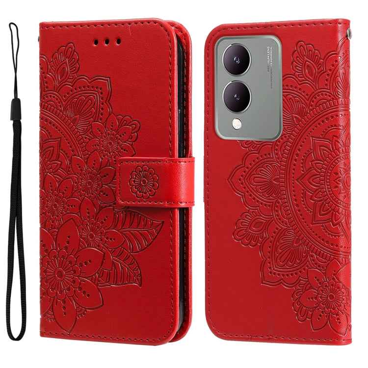 Seven-petal Flowers Embossing Leather Phone Case, For vivo X200 Pro, For vivo V40 Lite 4G / 5G IDN, For vivo Y300 Pro, For vivo Y28 4G Global, For vivo Y38 5G / T3x 5G Global, For vivo Y100 IDN / Y200e 5G Global, For vivo Y03 4G                        ...