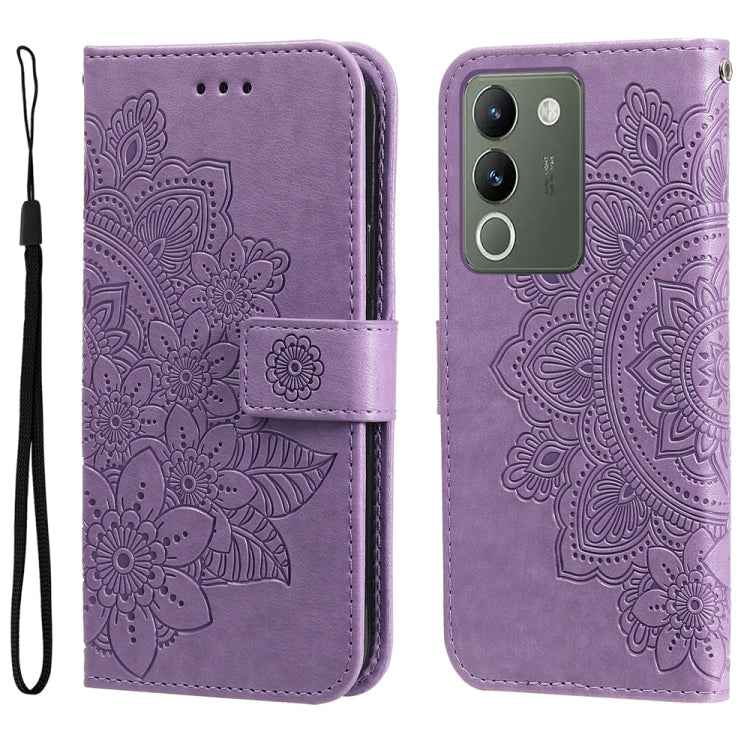 Seven-petal Flowers Embossing Leather Phone Case, For vivo X200 Pro, For vivo V40 Lite 4G / 5G IDN, For vivo Y300 Pro, For vivo Y28 4G Global, For vivo Y38 5G / T3x 5G Global, For vivo Y100 IDN / Y200e 5G Global, For vivo Y03 4G                        ...