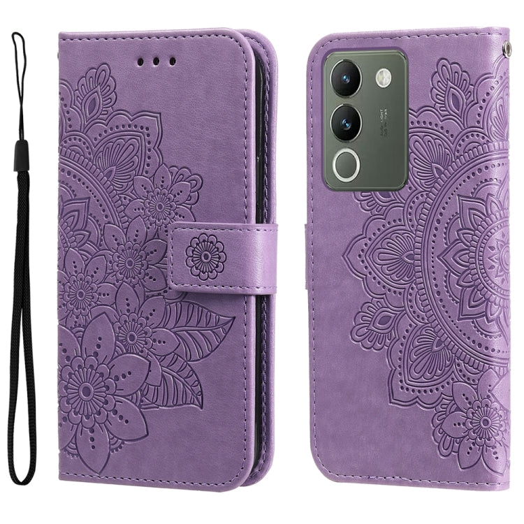 Seven-petal Flowers Embossing Leather Phone Case, For vivo Y100 IDN / Y200e 5G Global, For vivo Y03 4G, For vivo Y200 / V29e Global, For vivo Y17s, For vivo Y36 4G / 5G Foreign, For vivo Y78 5G Foreign