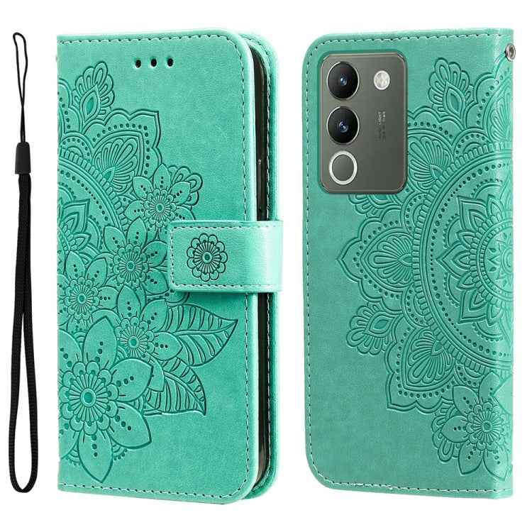 Seven-petal Flowers Embossing Leather Phone Case, For vivo X200 Pro, For vivo V40 Lite 4G / 5G IDN, For vivo Y300 Pro, For vivo Y28 4G Global, For vivo Y38 5G / T3x 5G Global, For vivo Y100 IDN / Y200e 5G Global, For vivo Y03 4G                        ...