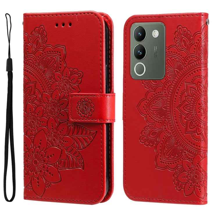 Seven-petal Flowers Embossing Leather Phone Case, For vivo X200 Pro, For vivo V40 Lite 4G / 5G IDN, For vivo Y300 Pro, For vivo Y28 4G Global, For vivo Y38 5G / T3x 5G Global, For vivo Y100 IDN / Y200e 5G Global, For vivo Y03 4G                        ...