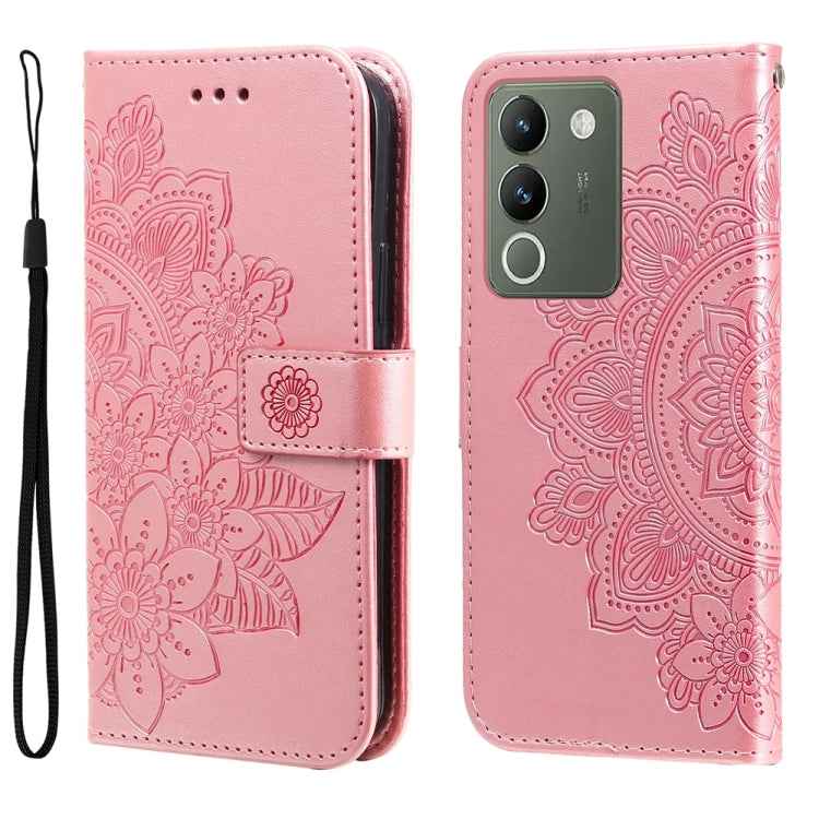 Seven-petal Flowers Embossing Leather Phone Case, For vivo X200 Pro, For vivo V40 Lite 4G / 5G IDN, For vivo Y300 Pro, For vivo Y28 4G Global, For vivo Y38 5G / T3x 5G Global, For vivo Y100 IDN / Y200e 5G Global, For vivo Y03 4G                        ...