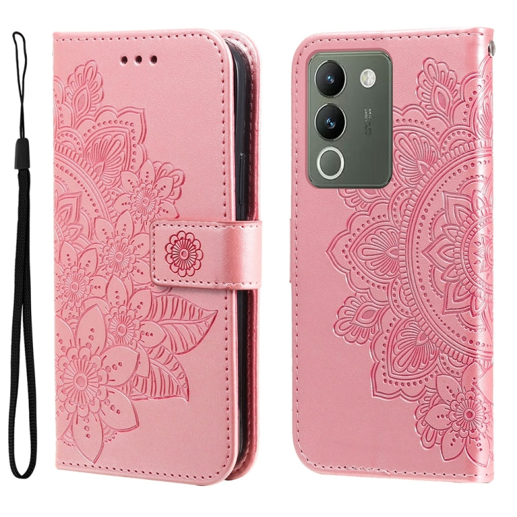 Seven-petal Flowers Embossing Leather Phone Case, For vivo Y100 IDN / Y200e 5G Global, For vivo Y03 4G, For vivo Y200 / V29e Global, For vivo Y17s, For vivo Y36 4G / 5G Foreign, For vivo Y78 5G Foreign