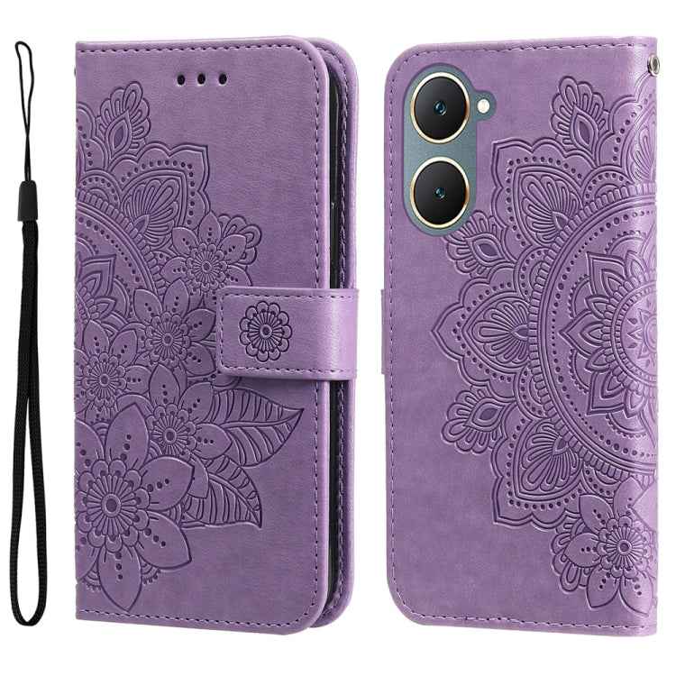 Seven-petal Flowers Embossing Leather Phone Case, For vivo X200 Pro, For vivo V40 Lite 4G / 5G IDN, For vivo Y300 Pro, For vivo Y28 4G Global, For vivo Y38 5G / T3x 5G Global, For vivo Y100 IDN / Y200e 5G Global, For vivo Y03 4G                        ...