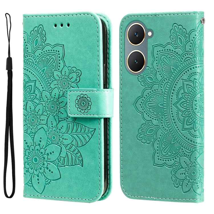 Seven-petal Flowers Embossing Leather Phone Case, For vivo X200 Pro, For vivo V40 Lite 4G / 5G IDN, For vivo Y300 Pro, For vivo Y28 4G Global, For vivo Y38 5G / T3x 5G Global, For vivo Y100 IDN / Y200e 5G Global, For vivo Y03 4G                        ...