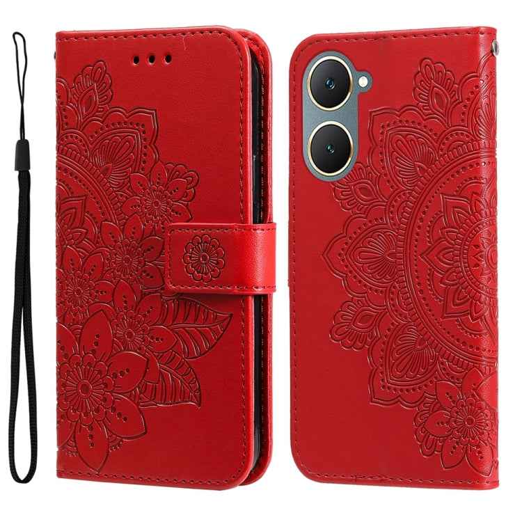 Seven-petal Flowers Embossing Leather Phone Case, For vivo X200 Pro, For vivo V40 Lite 4G / 5G IDN, For vivo Y300 Pro, For vivo Y28 4G Global, For vivo Y38 5G / T3x 5G Global, For vivo Y100 IDN / Y200e 5G Global, For vivo Y03 4G                        ...