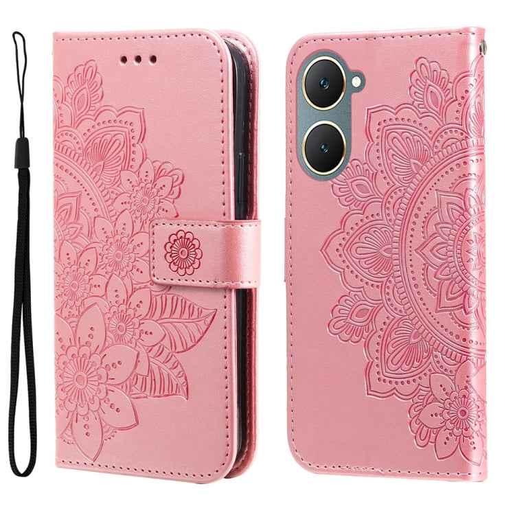 Seven-petal Flowers Embossing Leather Phone Case, For vivo X200 Pro, For vivo V40 Lite 4G / 5G IDN, For vivo Y300 Pro, For vivo Y28 4G Global, For vivo Y38 5G / T3x 5G Global, For vivo Y100 IDN / Y200e 5G Global, For vivo Y03 4G                        ...