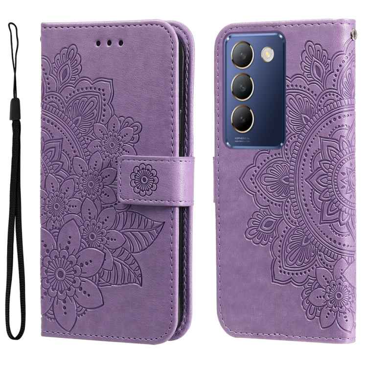 Seven-petal Flowers Embossing Leather Phone Case, For vivo X200 Pro, For vivo V40 Lite 4G / 5G IDN, For vivo Y300 Pro, For vivo Y28 4G Global, For vivo Y38 5G / T3x 5G Global, For vivo Y100 IDN / Y200e 5G Global, For vivo Y03 4G                        ...
