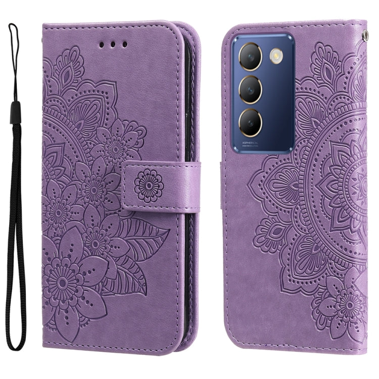 Seven-petal Flowers Embossing Leather Phone Case, For vivo Y100 IDN / Y200e 5G Global, For vivo Y03 4G, For vivo Y200 / V29e Global, For vivo Y17s, For vivo Y36 4G / 5G Foreign, For vivo Y78 5G Foreign