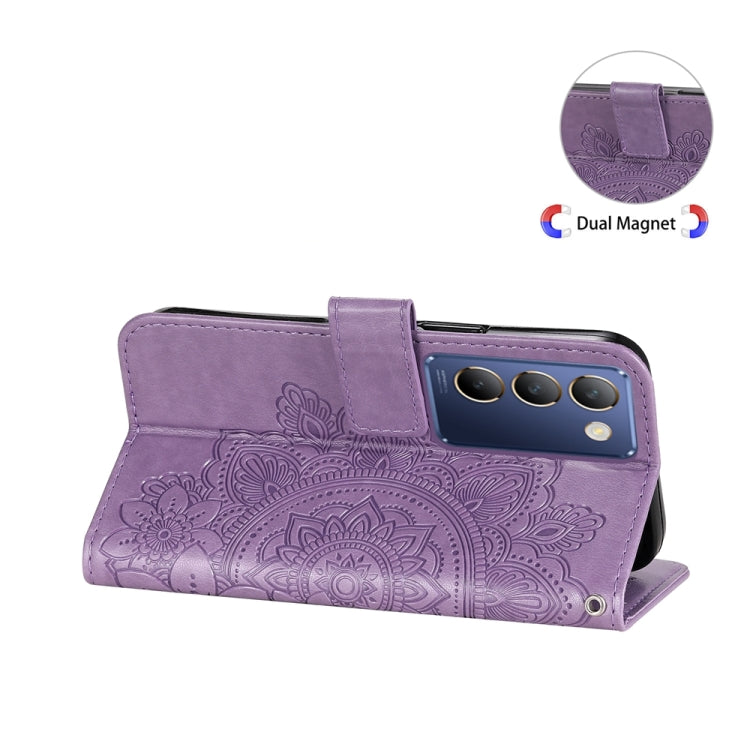Seven-petal Flowers Embossing Leather Phone Case, For vivo Y100 IDN / Y200e 5G Global, For vivo Y03 4G, For vivo Y200 / V29e Global, For vivo Y17s, For vivo Y36 4G / 5G Foreign, For vivo Y78 5G Foreign