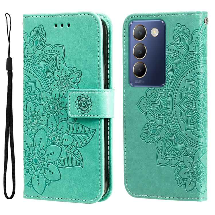 Seven-petal Flowers Embossing Leather Phone Case, For vivo X200 Pro, For vivo V40 Lite 4G / 5G IDN, For vivo Y300 Pro, For vivo Y28 4G Global, For vivo Y38 5G / T3x 5G Global, For vivo Y100 IDN / Y200e 5G Global, For vivo Y03 4G                        ...