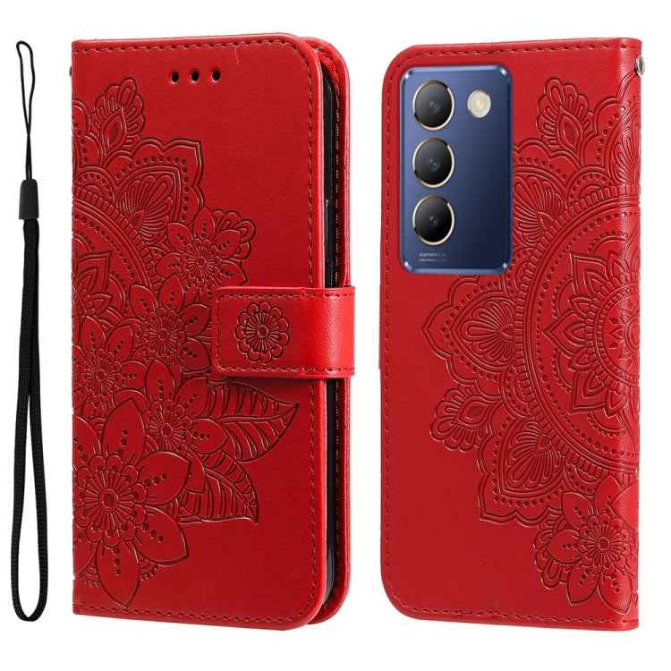 Seven-petal Flowers Embossing Leather Phone Case, For vivo X200 Pro, For vivo V40 Lite 4G / 5G IDN, For vivo Y300 Pro, For vivo Y28 4G Global, For vivo Y38 5G / T3x 5G Global, For vivo Y100 IDN / Y200e 5G Global, For vivo Y03 4G                        ...