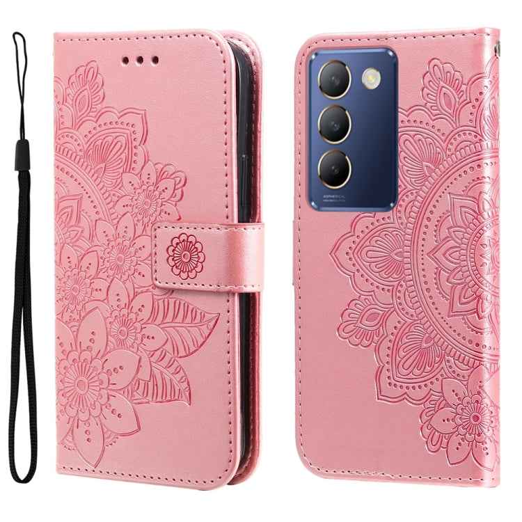 Seven-petal Flowers Embossing Leather Phone Case, For vivo X200 Pro, For vivo V40 Lite 4G / 5G IDN, For vivo Y300 Pro, For vivo Y28 4G Global, For vivo Y38 5G / T3x 5G Global, For vivo Y100 IDN / Y200e 5G Global, For vivo Y03 4G                        ...