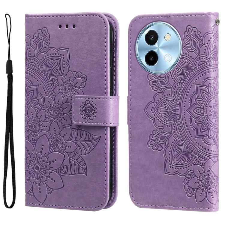 Seven-petal Flowers Embossing Leather Phone Case, For vivo X200 Pro, For vivo V40 Lite 4G / 5G IDN, For vivo Y300 Pro, For vivo Y28 4G Global, For vivo Y38 5G / T3x 5G Global, For vivo Y100 IDN / Y200e 5G Global, For vivo Y03 4G                        ...