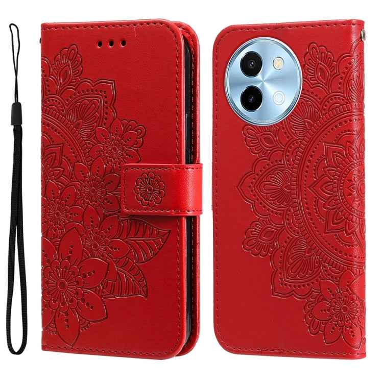 Seven-petal Flowers Embossing Leather Phone Case, For vivo X200 Pro, For vivo V40 Lite 4G / 5G IDN, For vivo Y300 Pro, For vivo Y28 4G Global, For vivo Y38 5G / T3x 5G Global, For vivo Y100 IDN / Y200e 5G Global, For vivo Y03 4G                        ...