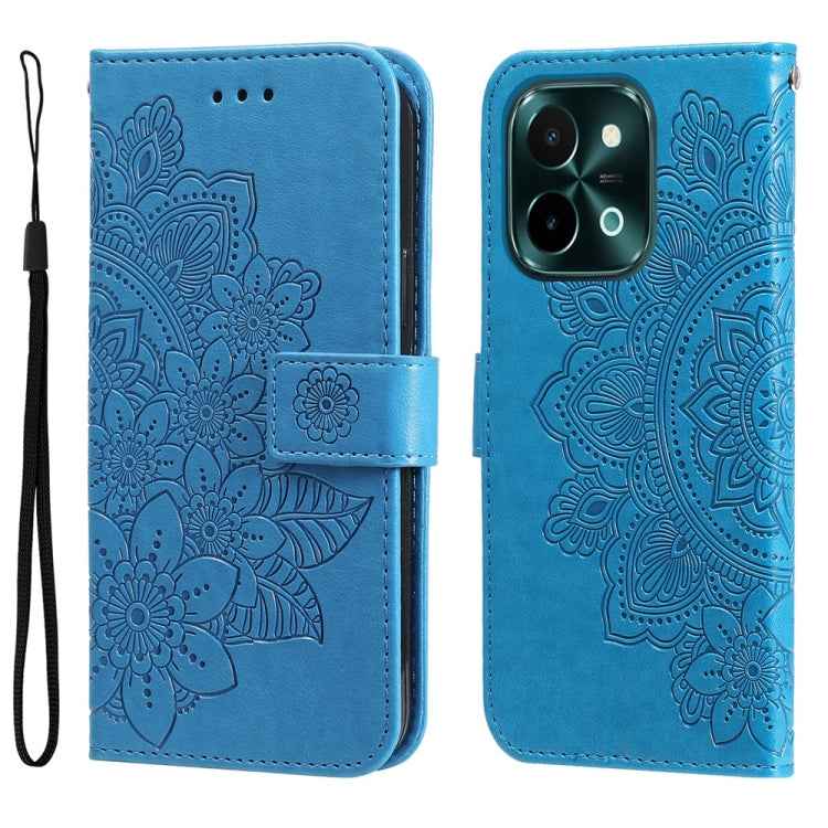 Seven-petal Flowers Embossing Leather Phone Case, For vivo X200 Pro, For vivo V40 Lite 4G / 5G IDN, For vivo Y300 Pro, For vivo Y28 4G Global, For vivo Y38 5G / T3x 5G Global, For vivo Y100 IDN / Y200e 5G Global, For vivo Y03 4G                        ...