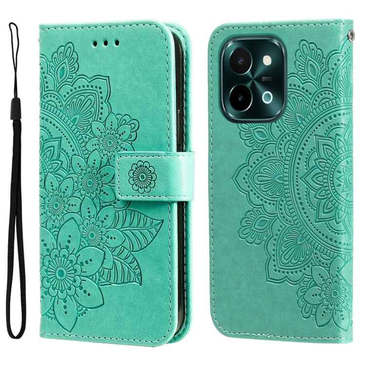 Seven-petal Flowers Embossing Leather Phone Case, For vivo X200 Pro, For vivo V40 Lite 4G / 5G IDN, For vivo Y300 Pro, For vivo Y28 4G Global, For vivo Y38 5G / T3x 5G Global, For vivo Y100 IDN / Y200e 5G Global, For vivo Y03 4G                        ...
