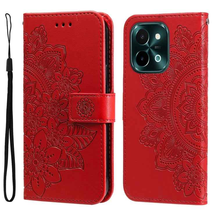 Seven-petal Flowers Embossing Leather Phone Case, For vivo X200 Pro, For vivo V40 Lite 4G / 5G IDN, For vivo Y300 Pro, For vivo Y28 4G Global, For vivo Y38 5G / T3x 5G Global, For vivo Y100 IDN / Y200e 5G Global, For vivo Y03 4G                        ...