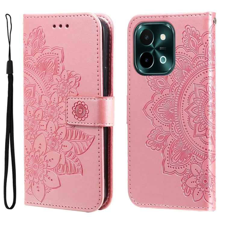 Seven-petal Flowers Embossing Leather Phone Case, For vivo X200 Pro, For vivo V40 Lite 4G / 5G IDN, For vivo Y300 Pro, For vivo Y28 4G Global, For vivo Y38 5G / T3x 5G Global, For vivo Y100 IDN / Y200e 5G Global, For vivo Y03 4G                        ...