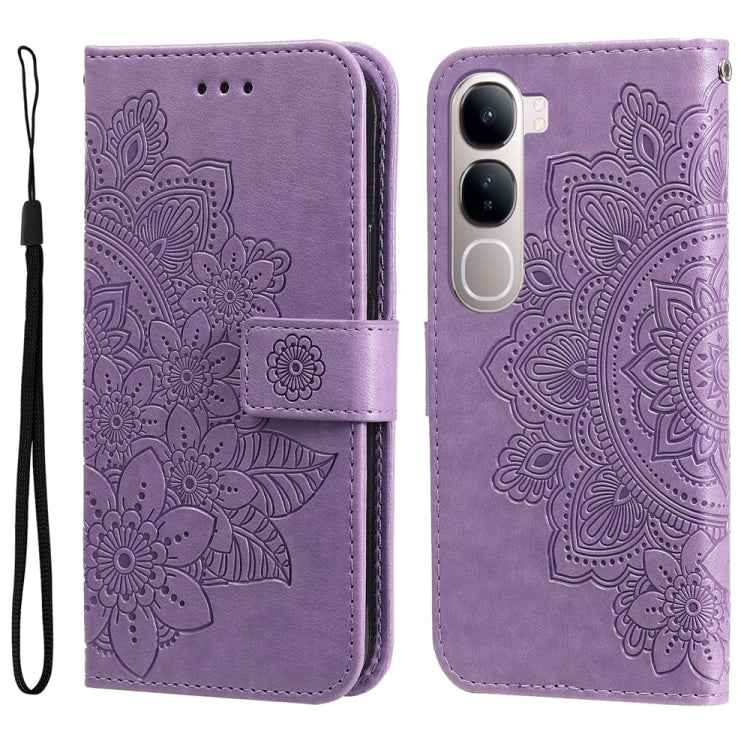 Seven-petal Flowers Embossing Leather Phone Case, For vivo X200 Pro, For vivo V40 Lite 4G / 5G IDN, For vivo Y300 Pro, For vivo Y28 4G Global, For vivo Y38 5G / T3x 5G Global, For vivo Y100 IDN / Y200e 5G Global, For vivo Y03 4G                        ...