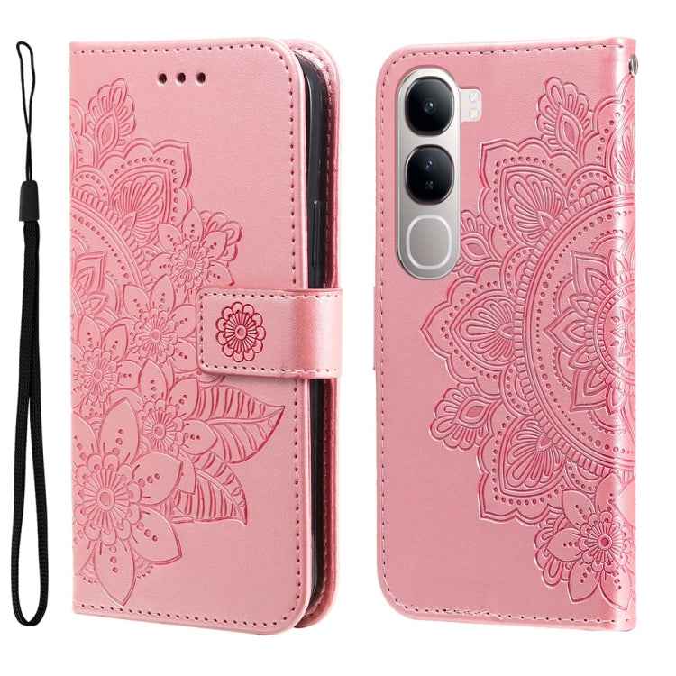 Seven-petal Flowers Embossing Leather Phone Case, For vivo X200 Pro, For vivo V40 Lite 4G / 5G IDN, For vivo Y300 Pro, For vivo Y28 4G Global, For vivo Y38 5G / T3x 5G Global, For vivo Y100 IDN / Y200e 5G Global, For vivo Y03 4G                        ...