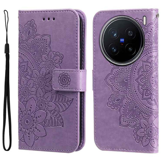 Seven-petal Flowers Embossing Leather Phone Case, For vivo X200 Pro, For vivo V40 Lite 4G / 5G IDN, For vivo Y300 Pro, For vivo Y28 4G Global, For vivo Y38 5G / T3x 5G Global, For vivo Y100 IDN / Y200e 5G Global, For vivo Y03 4G                        ...