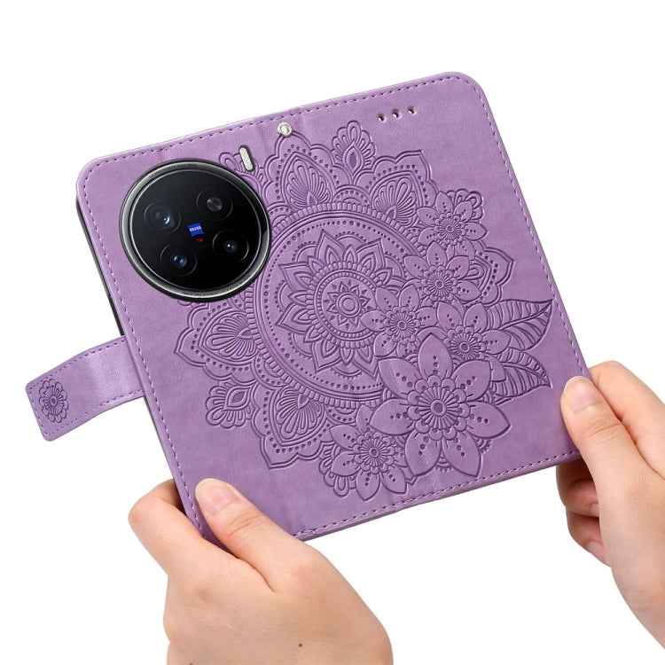 Seven-petal Flowers Embossing Leather Phone Case, For vivo X200 Pro, For vivo V40 Lite 4G / 5G IDN, For vivo Y300 Pro, For vivo Y28 4G Global, For vivo Y38 5G / T3x 5G Global, For vivo Y100 IDN / Y200e 5G Global, For vivo Y03 4G                        ...