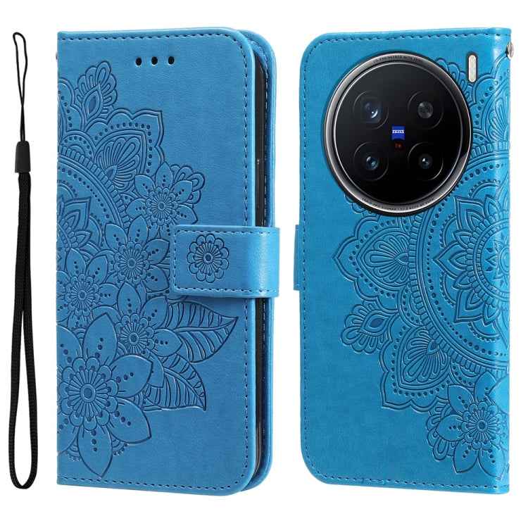 Seven-petal Flowers Embossing Leather Phone Case, For vivo X200 Pro, For vivo V40 Lite 4G / 5G IDN, For vivo Y300 Pro, For vivo Y28 4G Global, For vivo Y38 5G / T3x 5G Global, For vivo Y100 IDN / Y200e 5G Global, For vivo Y03 4G                        ...