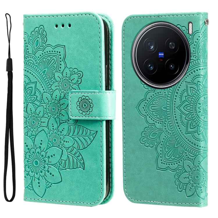 Seven-petal Flowers Embossing Leather Phone Case, For vivo X200 Pro, For vivo V40 Lite 4G / 5G IDN, For vivo Y300 Pro, For vivo Y28 4G Global, For vivo Y38 5G / T3x 5G Global, For vivo Y100 IDN / Y200e 5G Global, For vivo Y03 4G                        ...