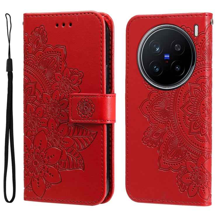 Seven-petal Flowers Embossing Leather Phone Case, For vivo X200 Pro, For vivo V40 Lite 4G / 5G IDN, For vivo Y300 Pro, For vivo Y28 4G Global, For vivo Y38 5G / T3x 5G Global, For vivo Y100 IDN / Y200e 5G Global, For vivo Y03 4G                        ...
