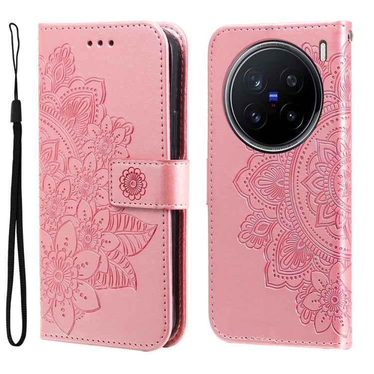 Seven-petal Flowers Embossing Leather Phone Case, For vivo X200 Pro, For vivo V40 Lite 4G / 5G IDN, For vivo Y300 Pro, For vivo Y28 4G Global, For vivo Y38 5G / T3x 5G Global, For vivo Y100 IDN / Y200e 5G Global, For vivo Y03 4G                        ...