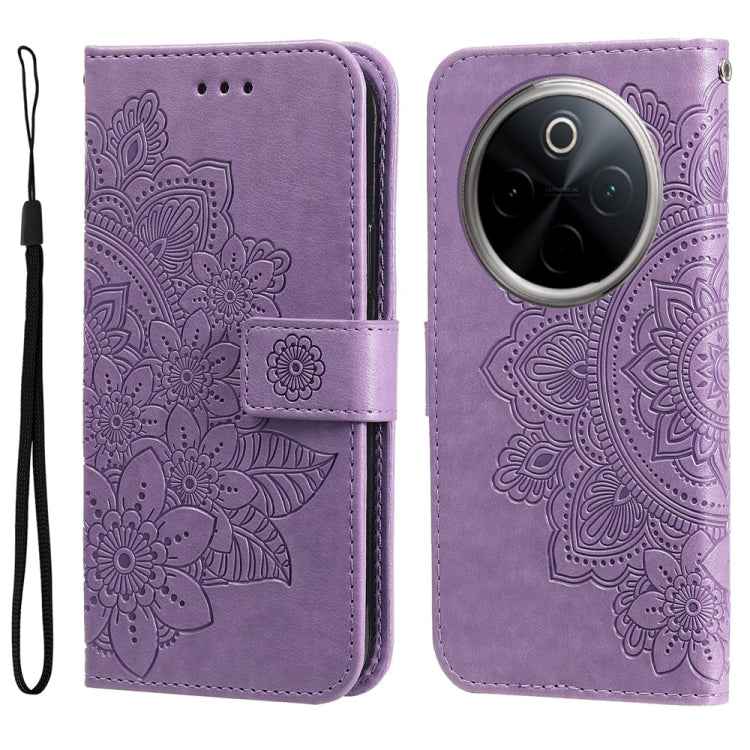 Seven-petal Flowers Embossing Leather Phone Case, For vivo X200 Pro, For vivo V40 Lite 4G / 5G IDN, For vivo Y300 Pro, For vivo Y28 4G Global, For vivo Y38 5G / T3x 5G Global, For vivo Y100 IDN / Y200e 5G Global, For vivo Y03 4G                        ...