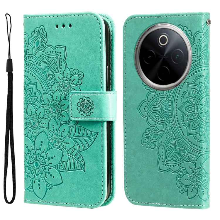Seven-petal Flowers Embossing Leather Phone Case, For vivo X200 Pro, For vivo V40 Lite 4G / 5G IDN, For vivo Y300 Pro, For vivo Y28 4G Global, For vivo Y38 5G / T3x 5G Global, For vivo Y100 IDN / Y200e 5G Global, For vivo Y03 4G                        ...