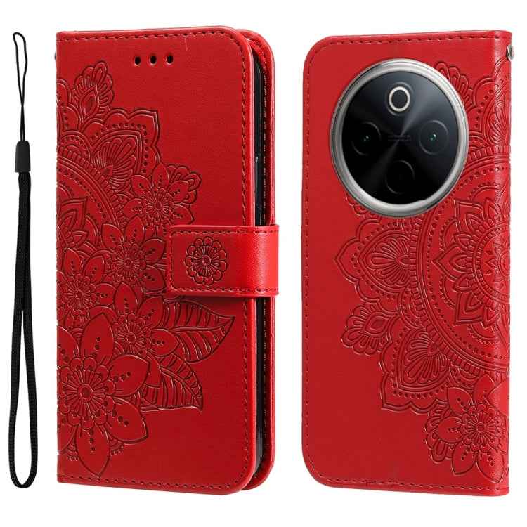 Seven-petal Flowers Embossing Leather Phone Case, For vivo X200 Pro, For vivo V40 Lite 4G / 5G IDN, For vivo Y300 Pro, For vivo Y28 4G Global, For vivo Y38 5G / T3x 5G Global, For vivo Y100 IDN / Y200e 5G Global, For vivo Y03 4G                        ...
