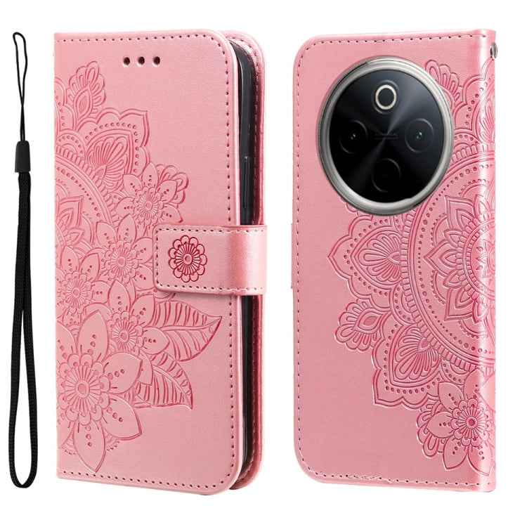 Seven-petal Flowers Embossing Leather Phone Case, For vivo X200 Pro, For vivo V40 Lite 4G / 5G IDN, For vivo Y300 Pro, For vivo Y28 4G Global, For vivo Y38 5G / T3x 5G Global, For vivo Y100 IDN / Y200e 5G Global, For vivo Y03 4G                        ...