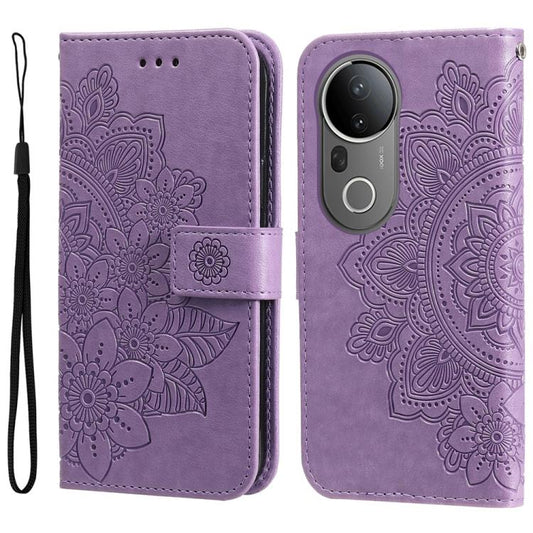Seven-petal Flowers Embossing Leather Phone Case, For vivo S20 Pro, For vivo Y19s, For vivo X200, For vivo X200 Pro mini, For vivo X200 Pro, For vivo V40 Lite 4G / 5G IDN, For vivo Y300 Pro, For vivo Y28 4G Global, For vivo Y38 5G / T3x 5G Global