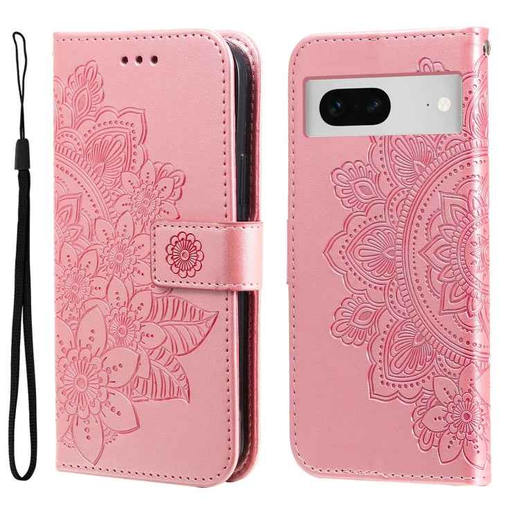 Seven-petal Flowers Embossing Leather Phone Case, For Google Pixel  7