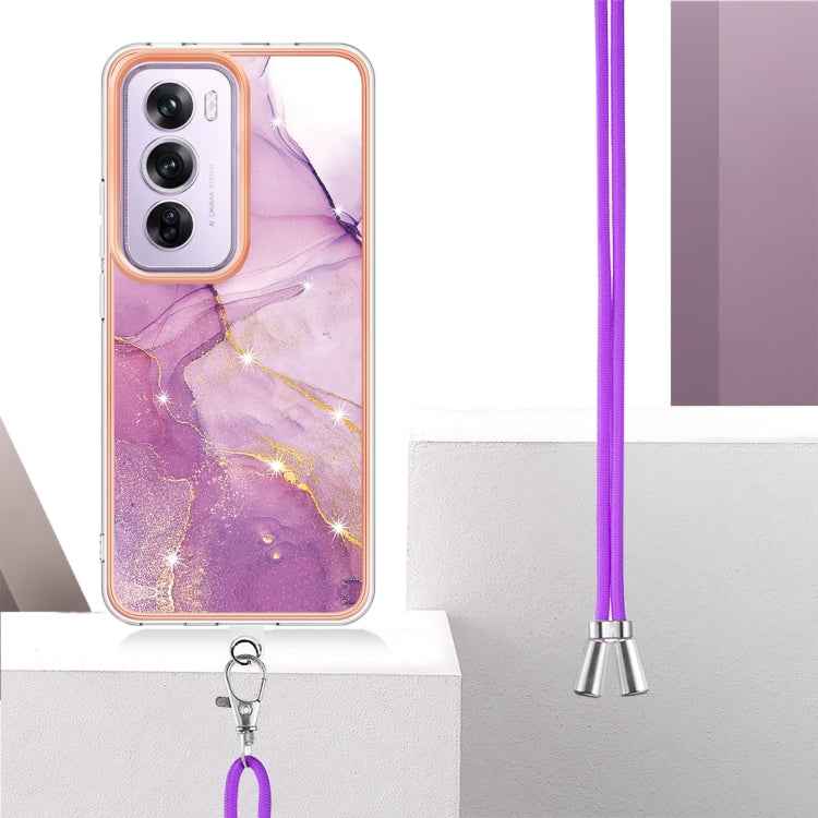 Electroplating Marble Dual-side IMD Phone Case with Lanyard, For OPPO Reno12 Pro Global, For OPPO Reno12 Global, For OPPO A60, For OPPO Reno11 F 5G Global, For OPPO Reno11 5G Global, For OPPO Reno11 Pro 5G Global, For OPPO A58 4G                       ...