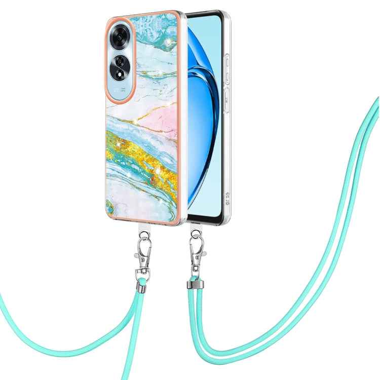 Electroplating Marble Dual-side IMD Phone Case with Lanyard, For OPPO Reno12 Pro Global, For OPPO Reno12 Global, For OPPO A60, For OPPO Reno11 F 5G Global, For OPPO Reno11 5G Global, For OPPO Reno11 Pro 5G Global, For OPPO A58 4G                       ...