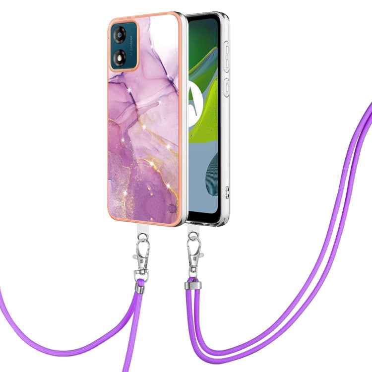 Electroplating Marble Dual-side IMD Phone Case with Lanyard, For Motorola Moto G14, For Motorola Moto E13, For Motorola Moto G53 5G