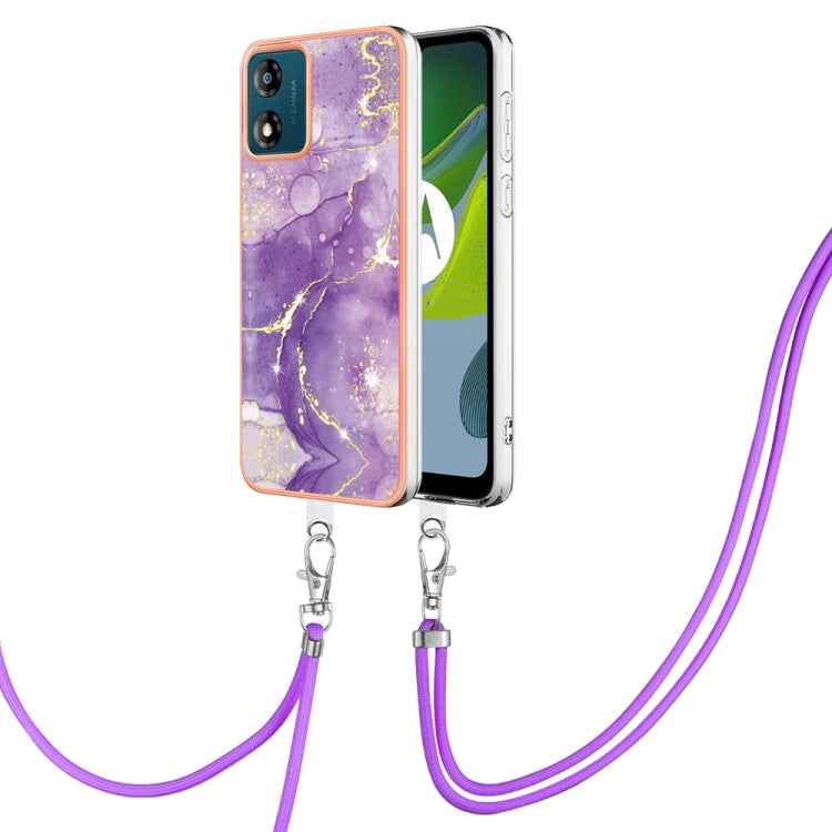 Electroplating Marble Dual-side IMD Phone Case with Lanyard, For Motorola Moto G14, For Motorola Moto E13, For Motorola Moto G53 5G