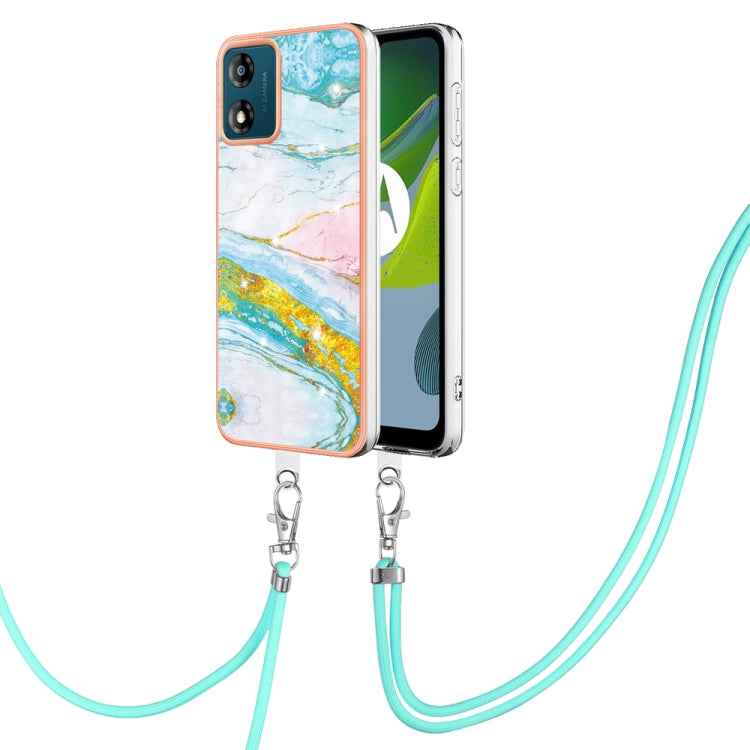 Electroplating Marble Dual-side IMD Phone Case with Lanyard, For Motorola Moto G14, For Motorola Moto E13, For Motorola Moto G53 5G