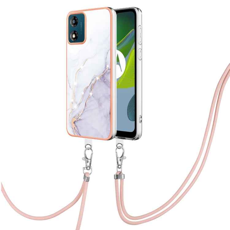 Electroplating Marble Dual-side IMD Phone Case with Lanyard, For Motorola Moto G14, For Motorola Moto E13, For Motorola Moto G53 5G