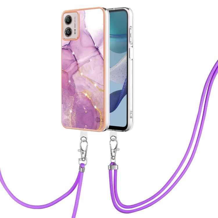 Electroplating Marble Dual-side IMD Phone Case with Lanyard, For Motorola Moto G14, For Motorola Moto E13, For Motorola Moto G53 5G