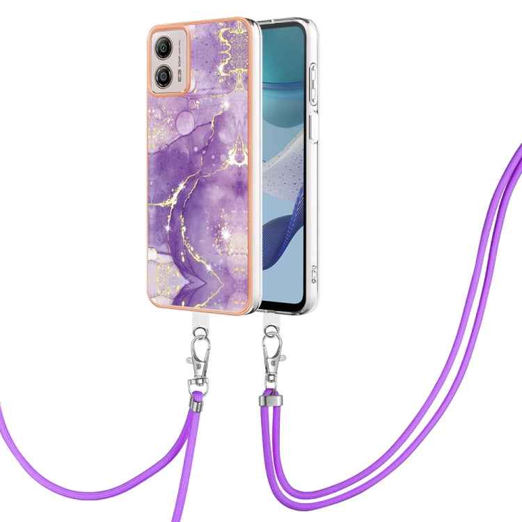 Electroplating Marble Dual-side IMD Phone Case with Lanyard, For Motorola Moto G14, For Motorola Moto E13, For Motorola Moto G53 5G