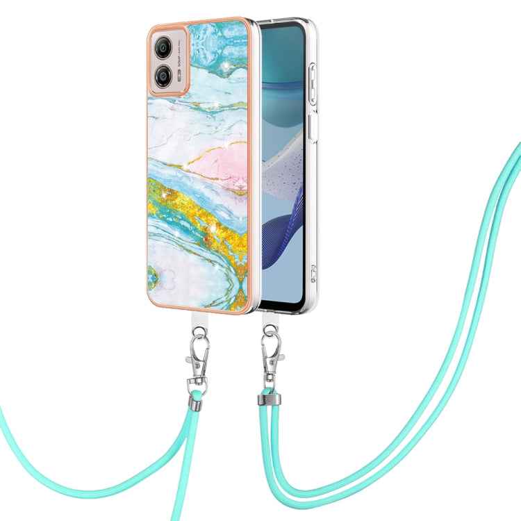 Electroplating Marble Dual-side IMD Phone Case with Lanyard, For Motorola Moto G14, For Motorola Moto E13, For Motorola Moto G53 5G